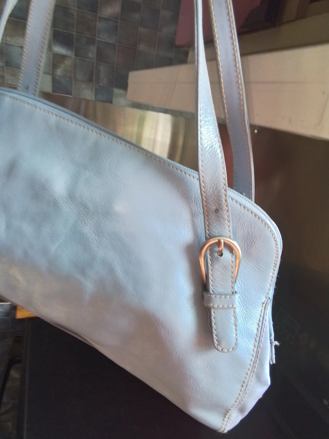 Vintage Franco Sarto Y2K Blue Leather Bowler Bag East-West - photo 2