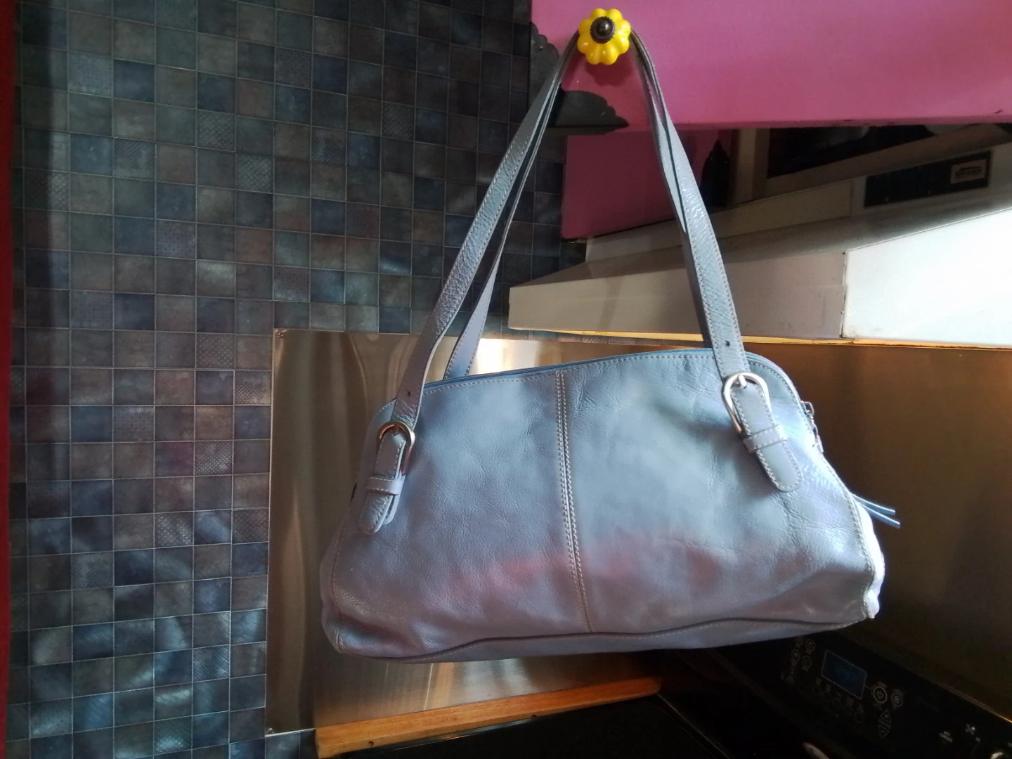 Vintage Franco Sarto Y2K Blue Leather Bowler Bag East-West - photo 4