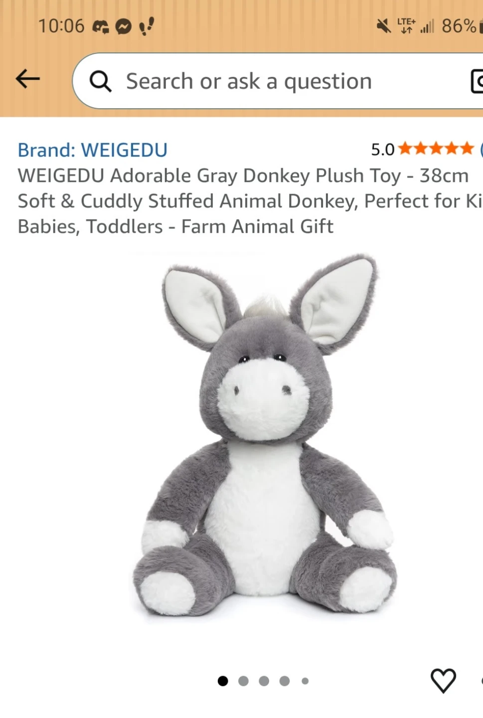 Adorable Gray Donkey Plush Toy