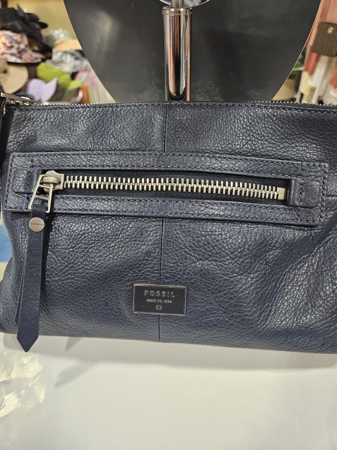 Fossil Blue Leather Clutch/Crossbody Bag