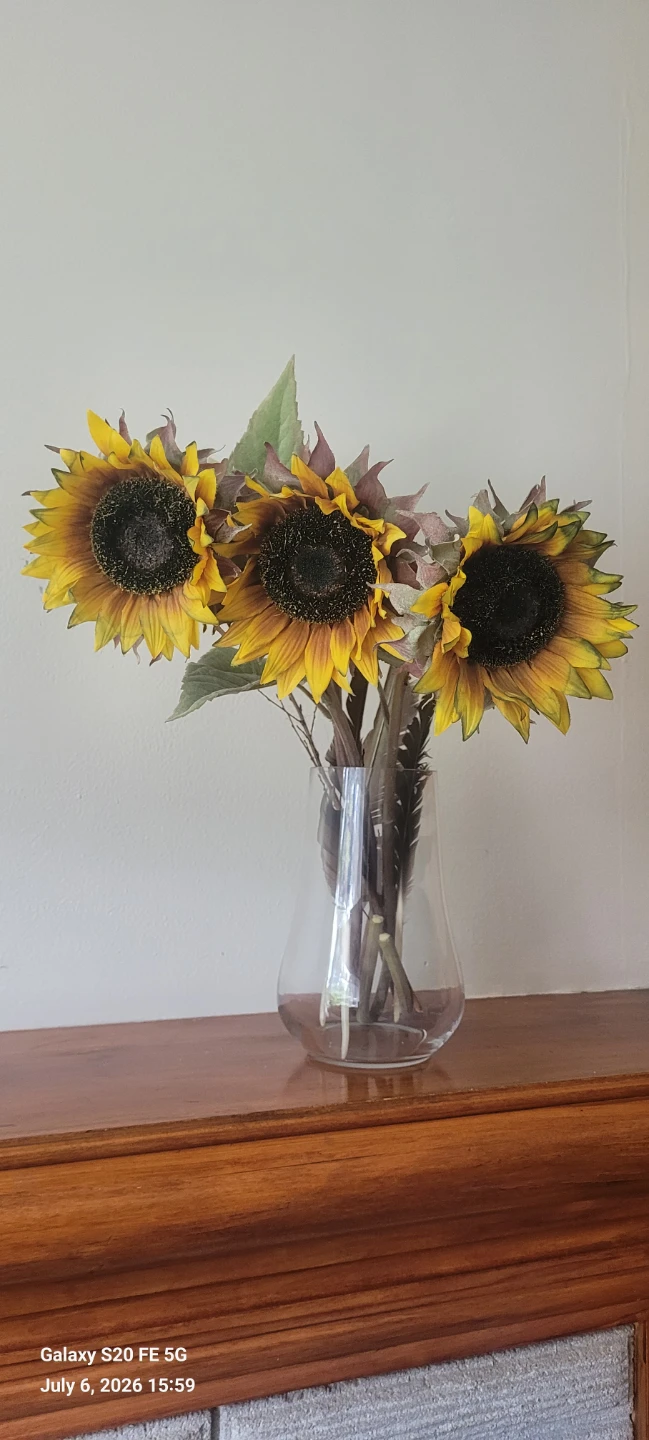 Artificial Sunflowers in Glass Vase