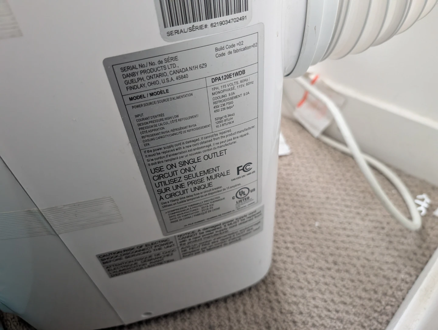 Danby Portable Air Conditioner - 115V 12,000 BTU Includes hose - photo 2