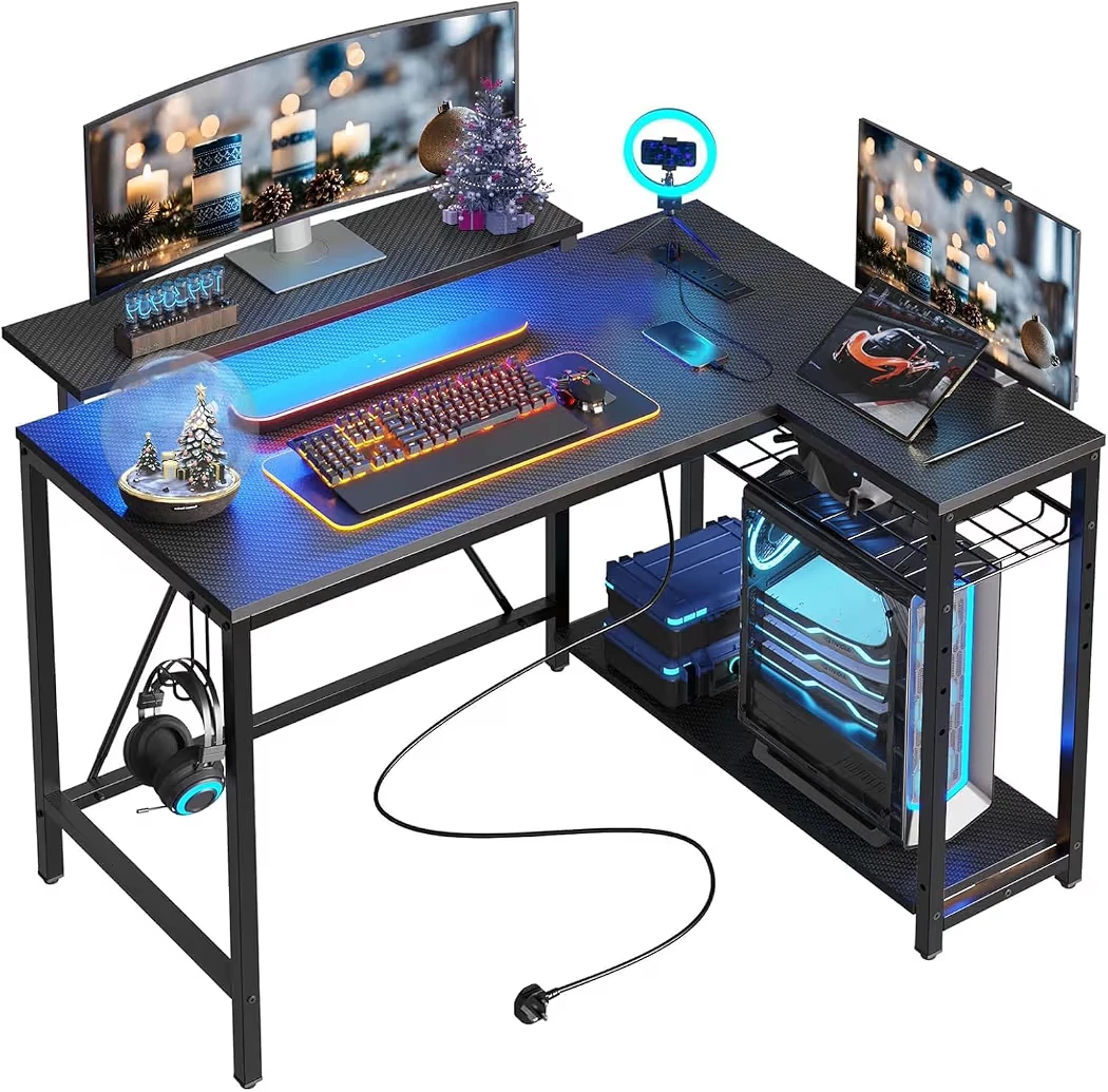 L Shaped Gaming Desk with Power Outlets, 42 inch Computer Desk