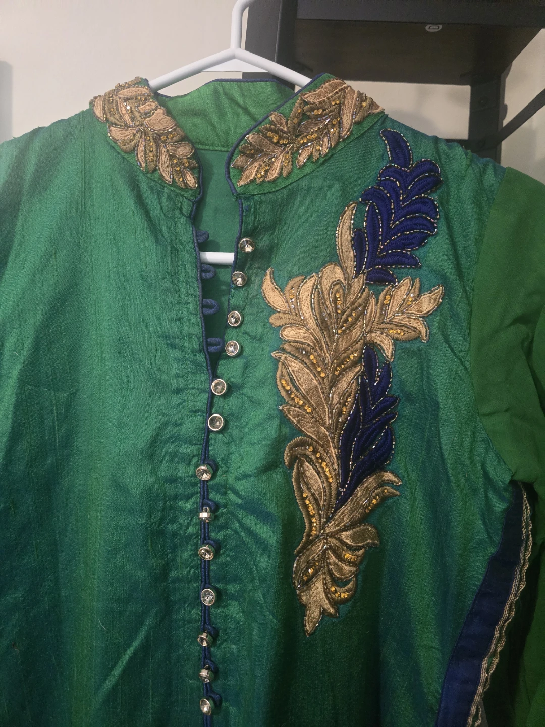 Silk Green Kurti with Gold and Blue Embroidery - photo 2
