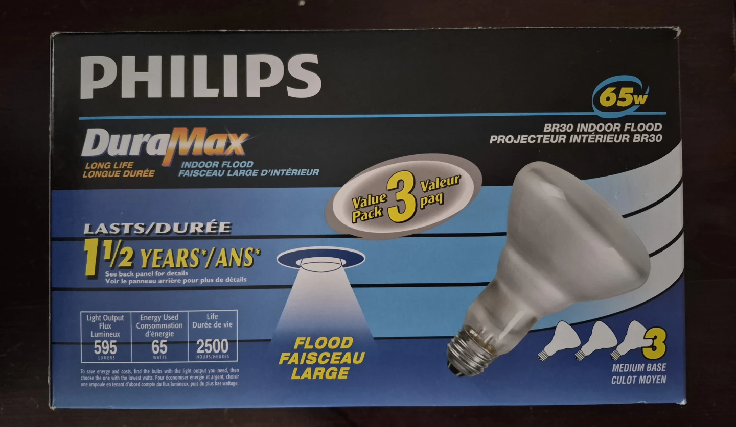2 Philips DuraMax BR30 65W Indoor Flood Light Bulbs