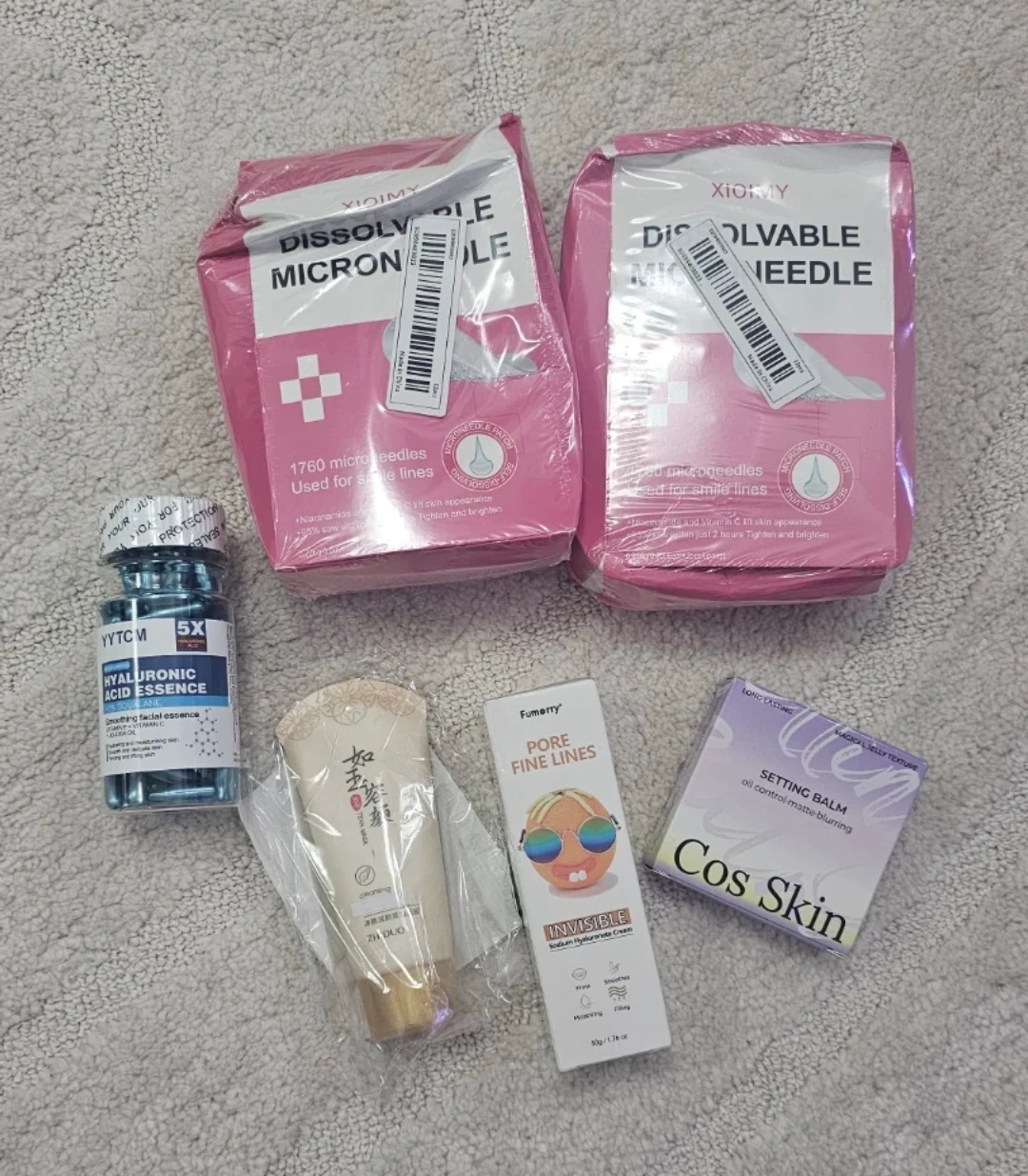 Assorted skincare - hyaluronic acid, pore cream