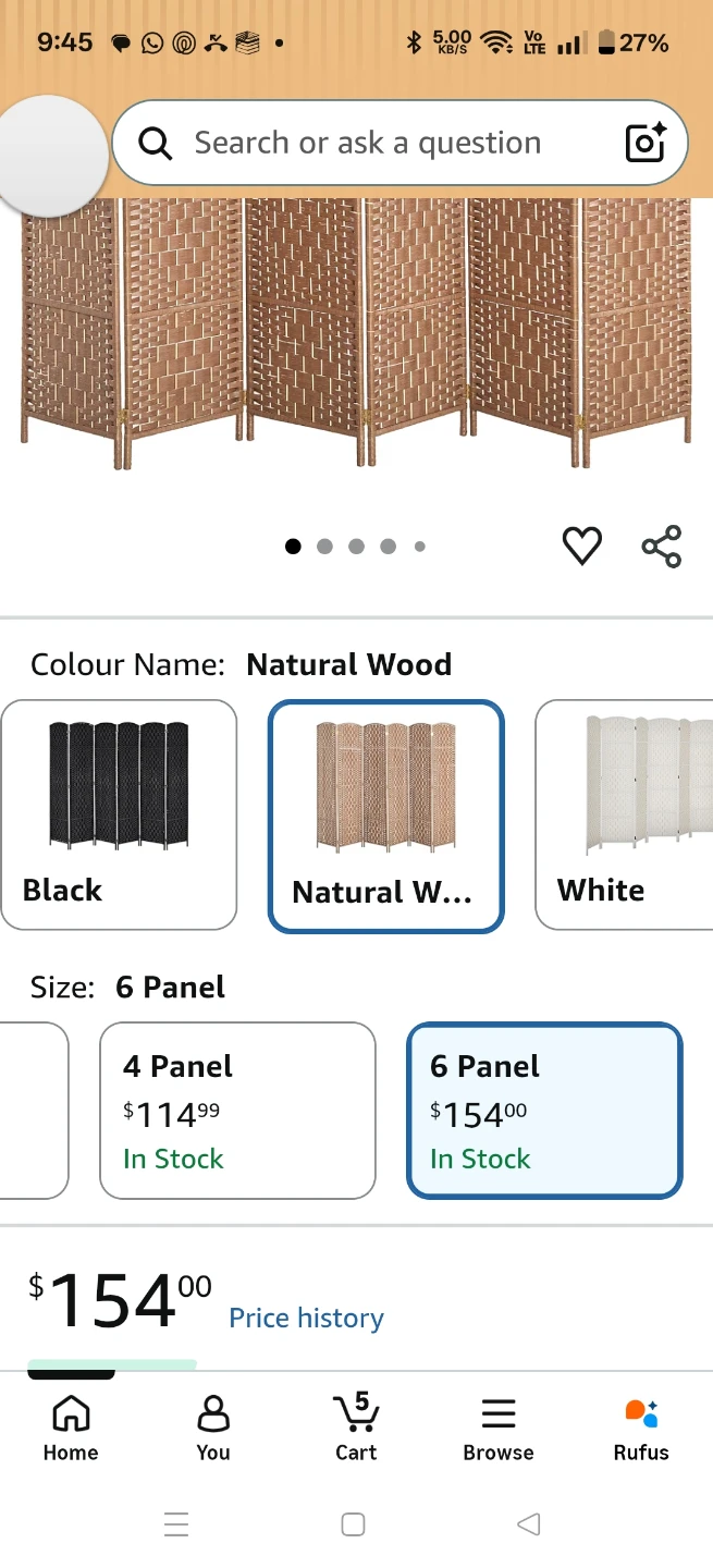 HOMCOM 6 Panel Room Divider - Natural Wood - photo 2