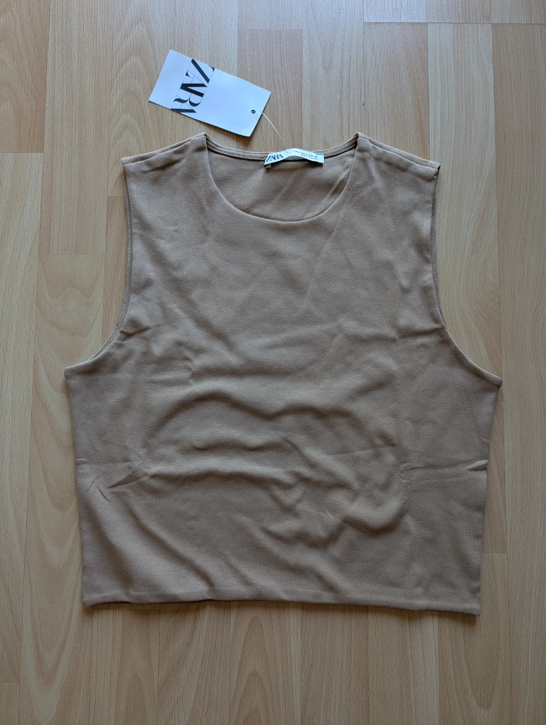 Zara beige sleeveless muscle tank cropped top new with tag - photo 2