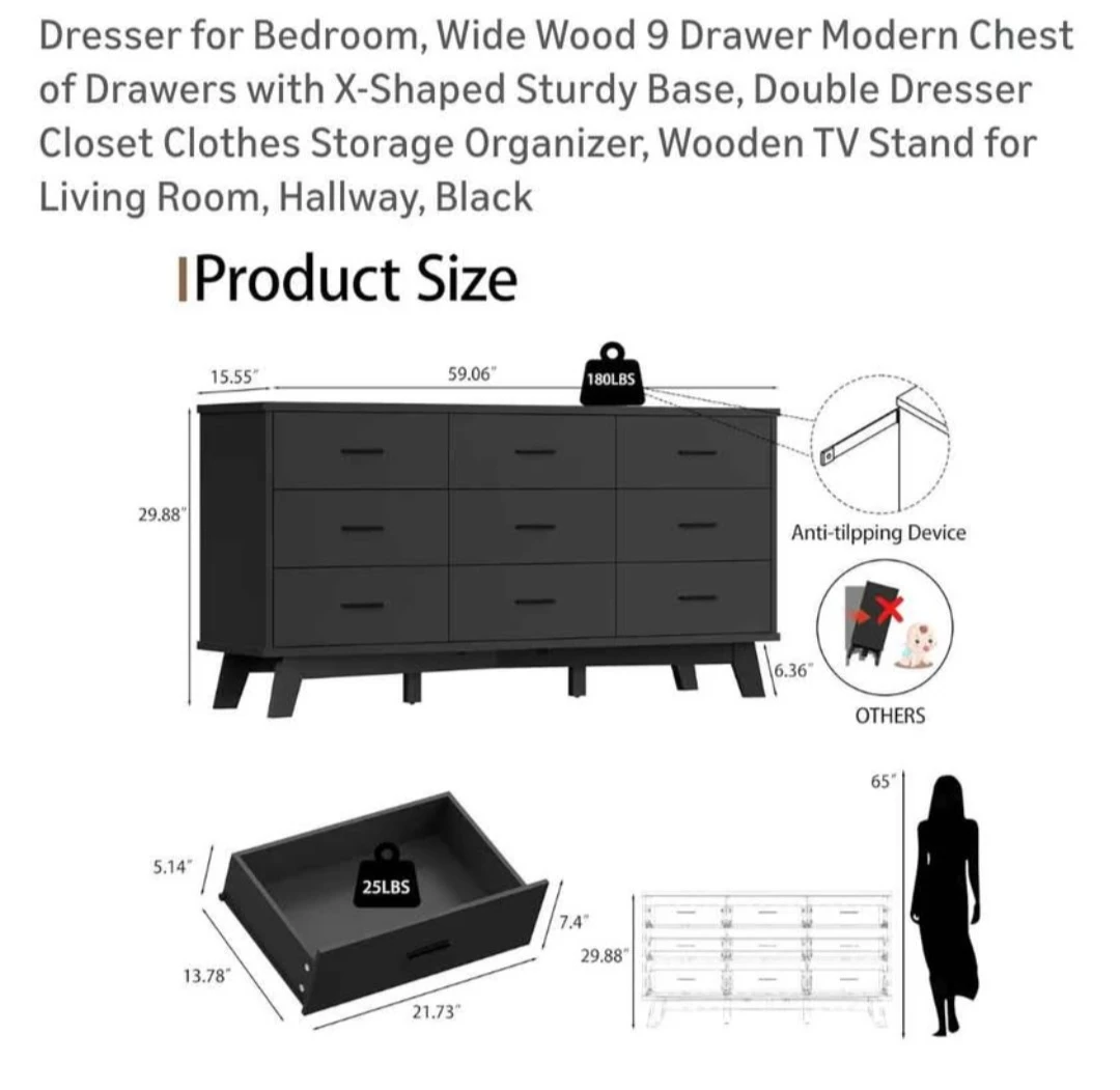 Xixini 9 Drawer Wide Modern Chest of Drawers