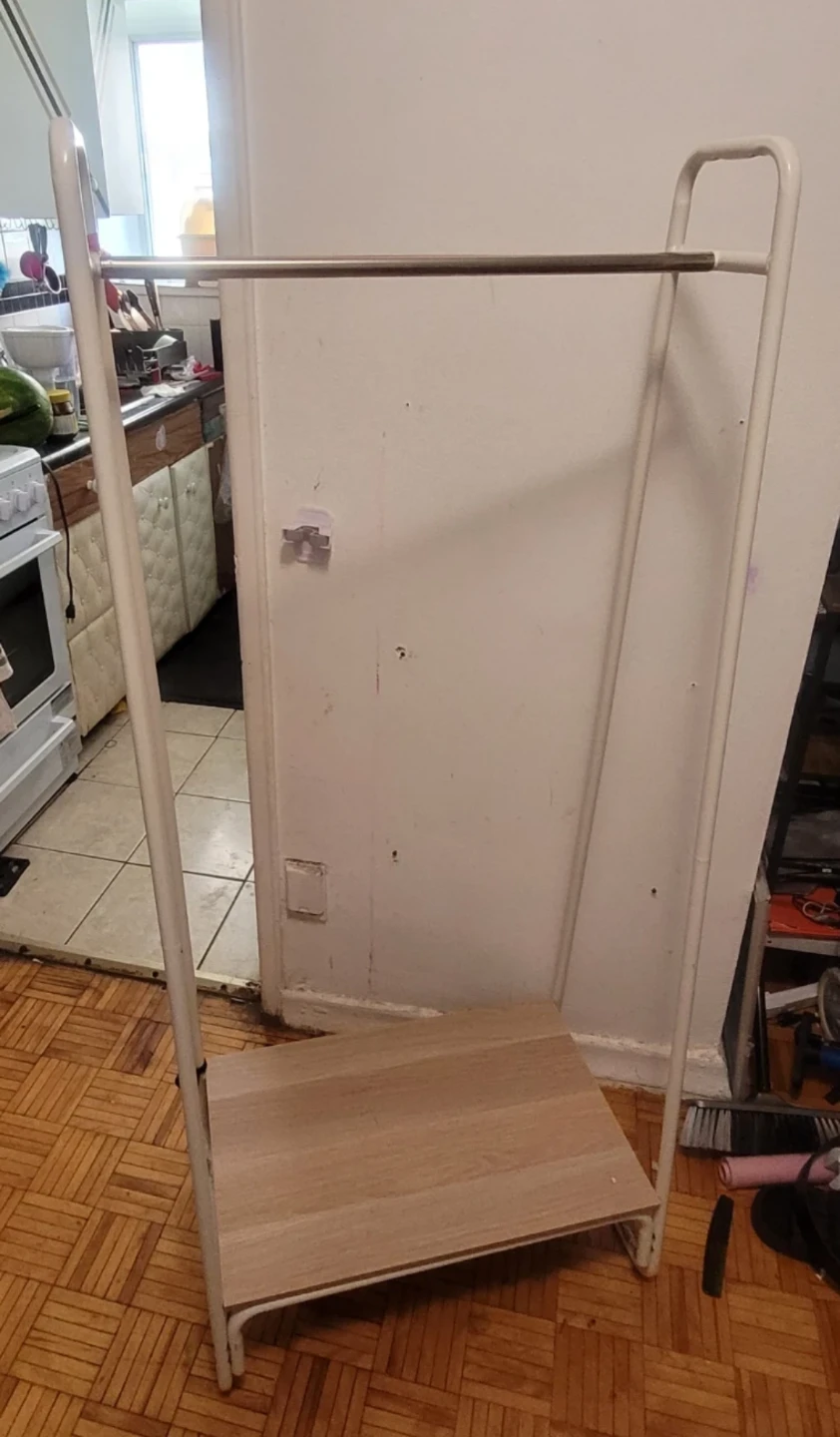 White Metal Clothes Rack with Wood Shelf