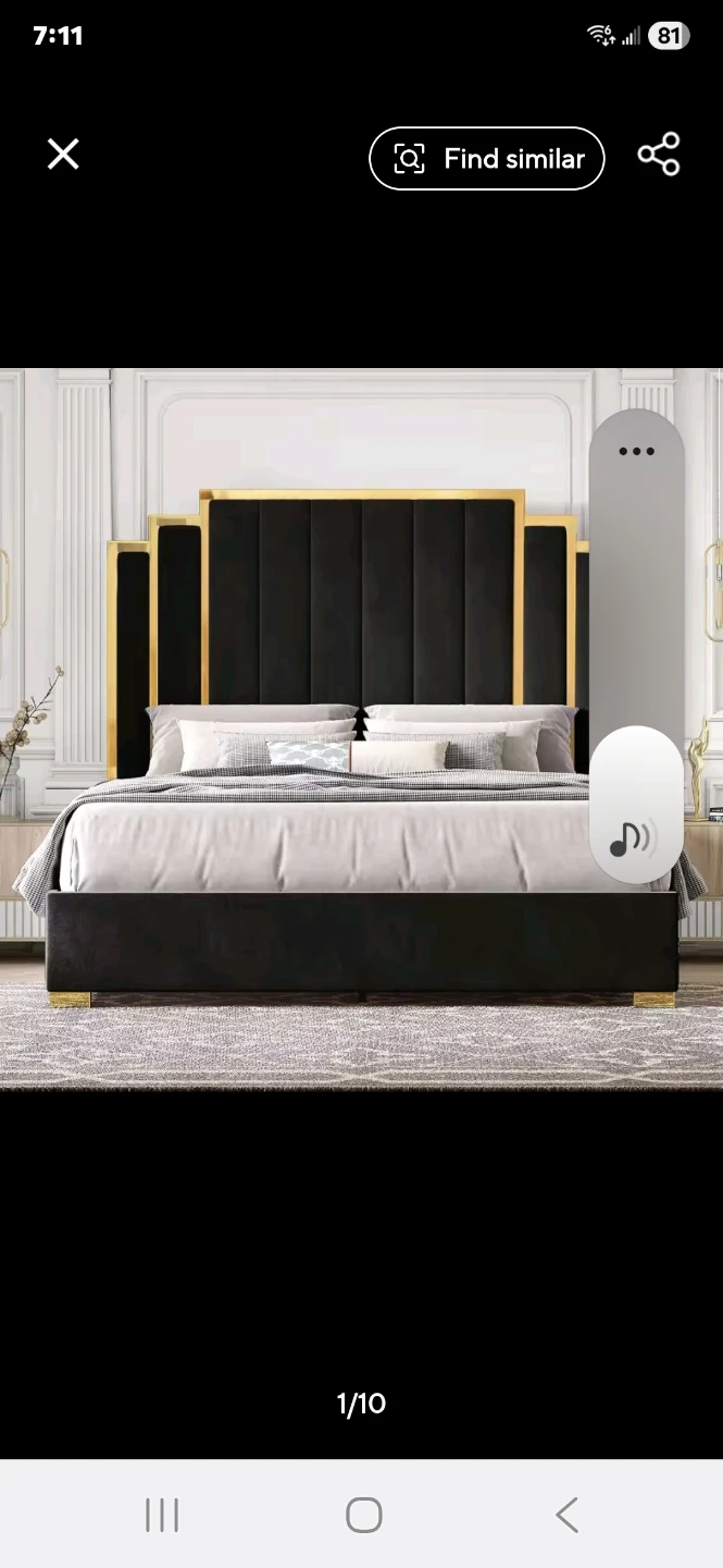 Black Velvet Bed Frame with Gold Accents