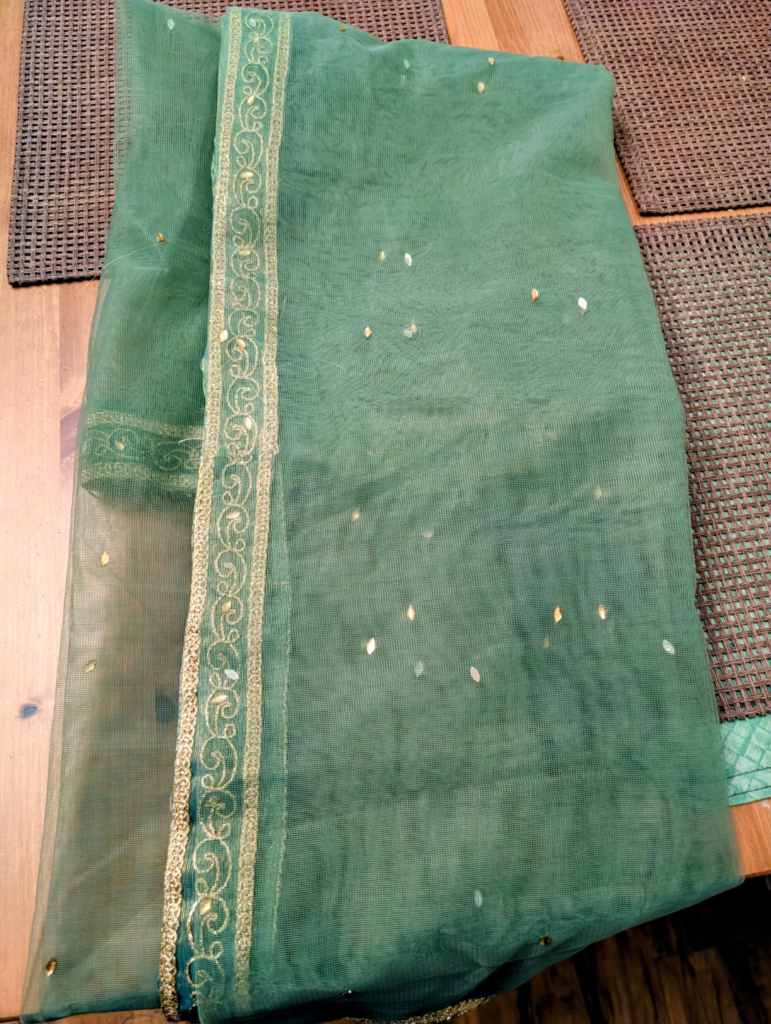 Embellished Teal Kurti with Pants and Dupatta Set