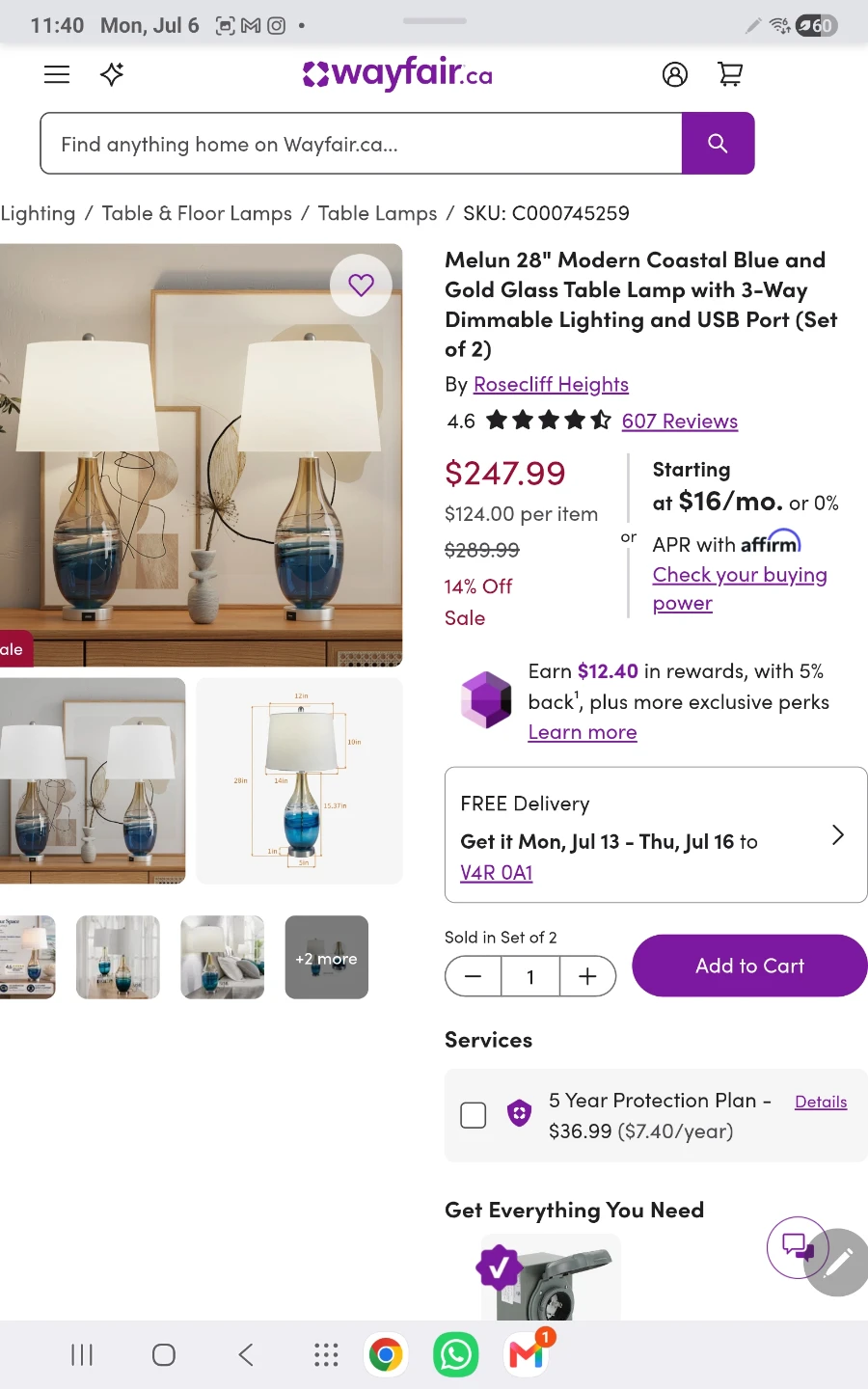 Melun 28" Coastal Blue and Gold Glass Table Lamp - photo 2