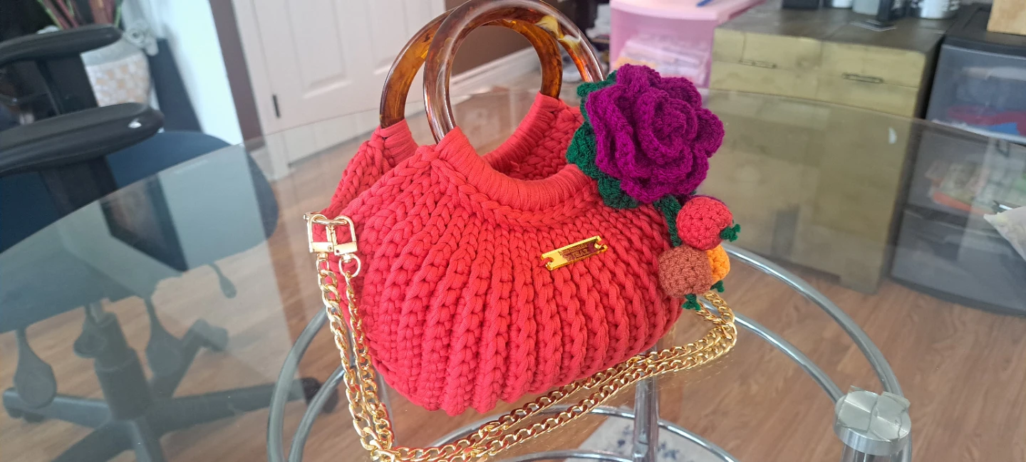 Handmade Crochet Handbag with Flower Accent