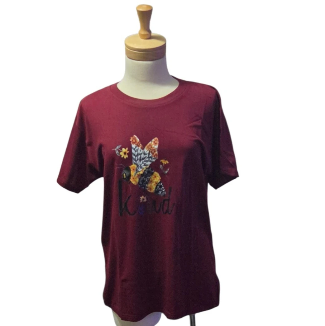 Maroon T-Shirt with Bee Kind Graphic