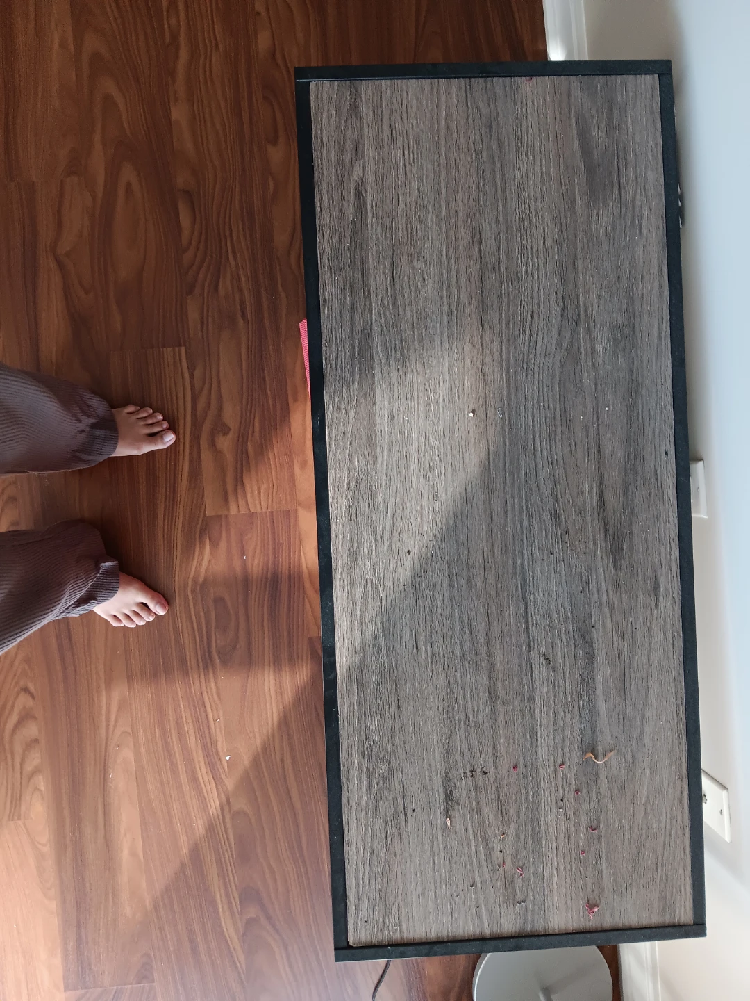Moving Out sale- coffee table with wood top & black metal frame