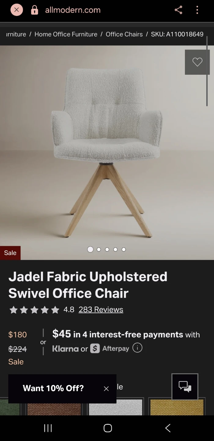 Jadel Fabric Upholstered Swivel Office Chair