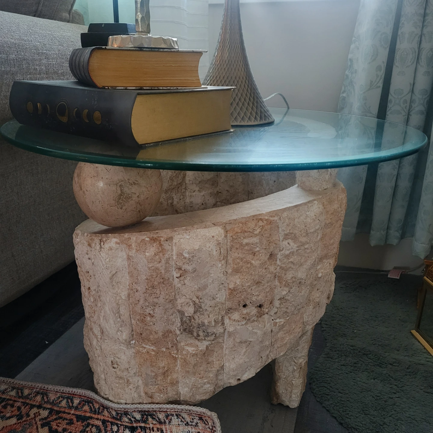 Glass Top Side Table with Unique Stone Base - photo 3
