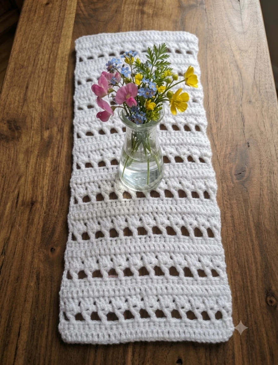 White Crocheted Table Runner