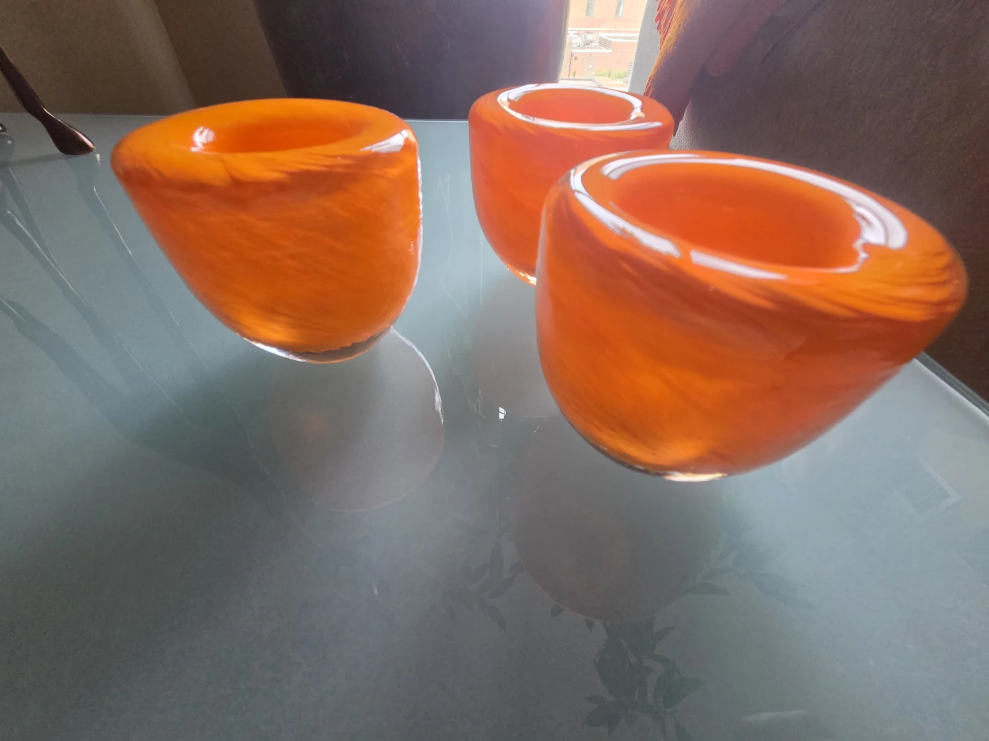 Set of 3 Orange Glass Vases