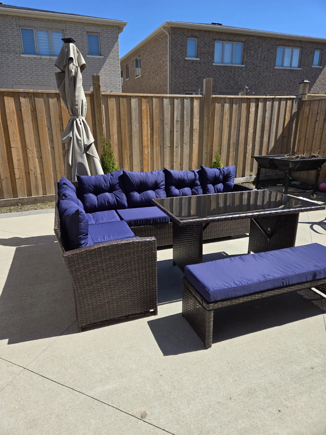 Warehouse sale Sectional Wicker Sofa Set with Table and Bench