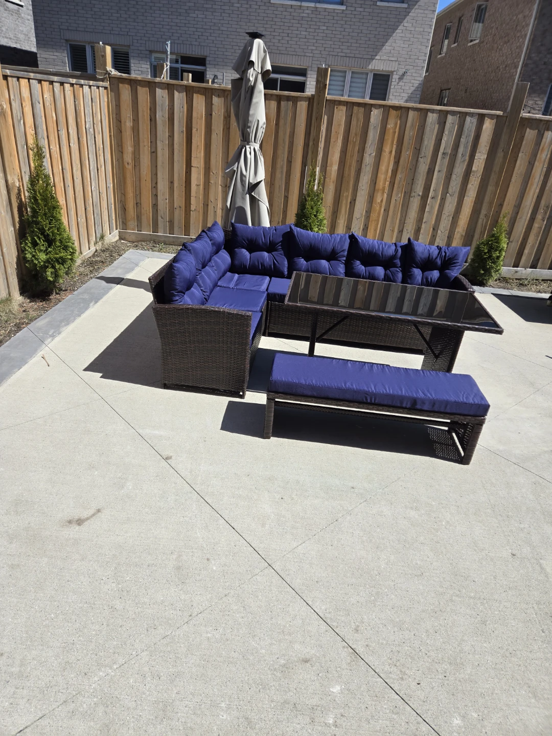 Warehouse sale Sectional Wicker Sofa Set with Table and Bench - photo 3