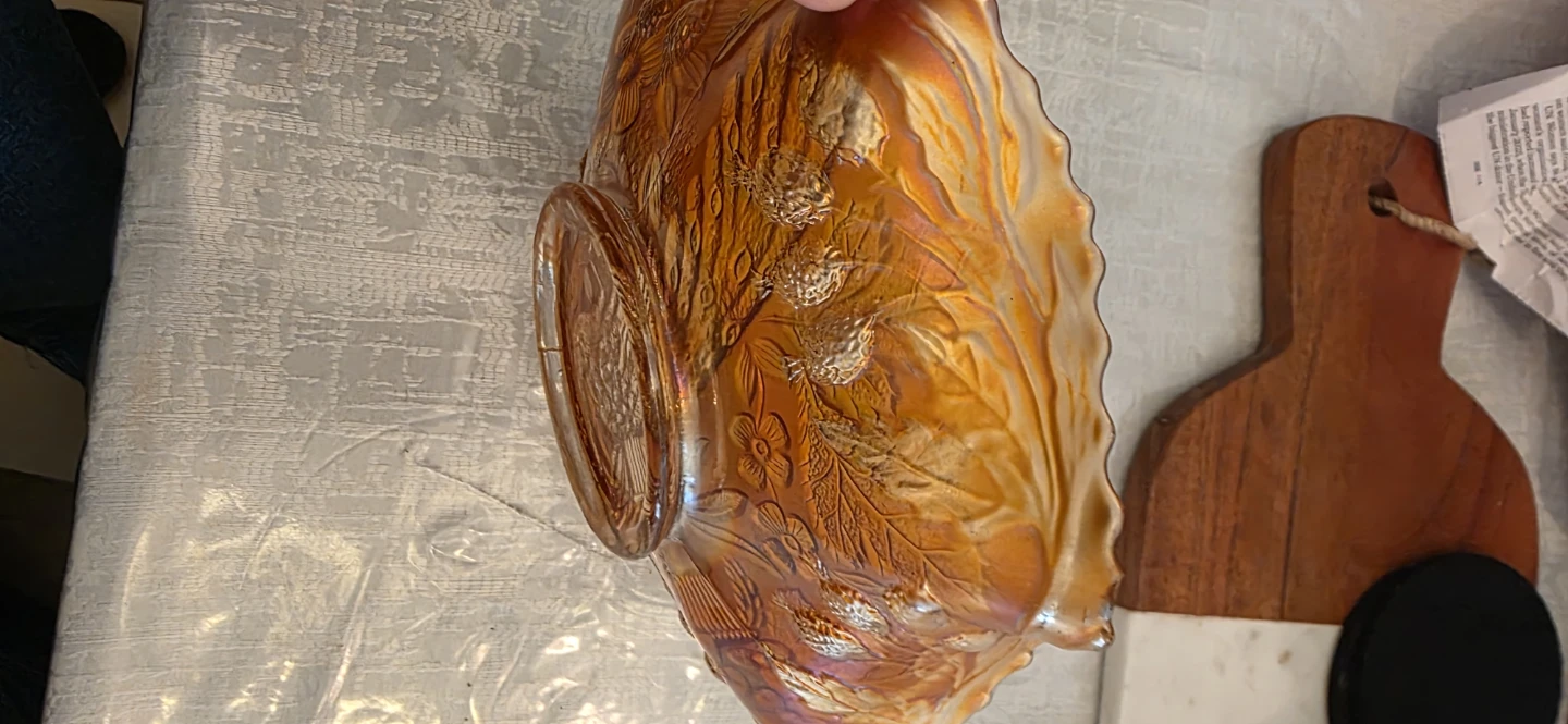 Orange Fenton  Iridescent Glass Bowl with Peacock Design - photo 3