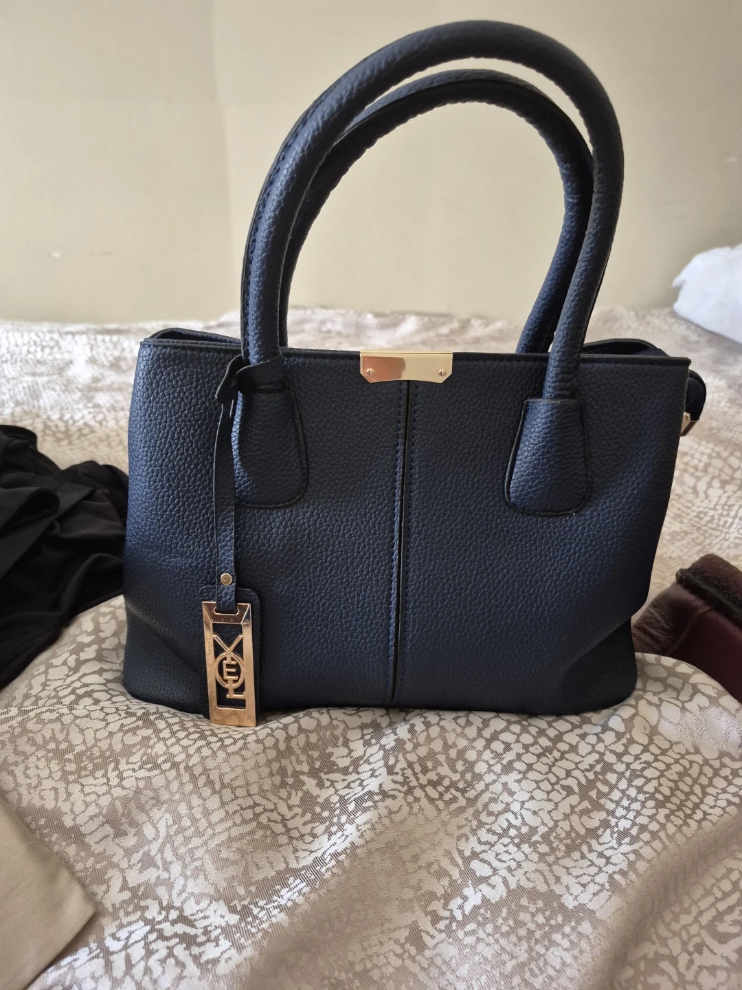 Navy Faux Leather Tote Bag