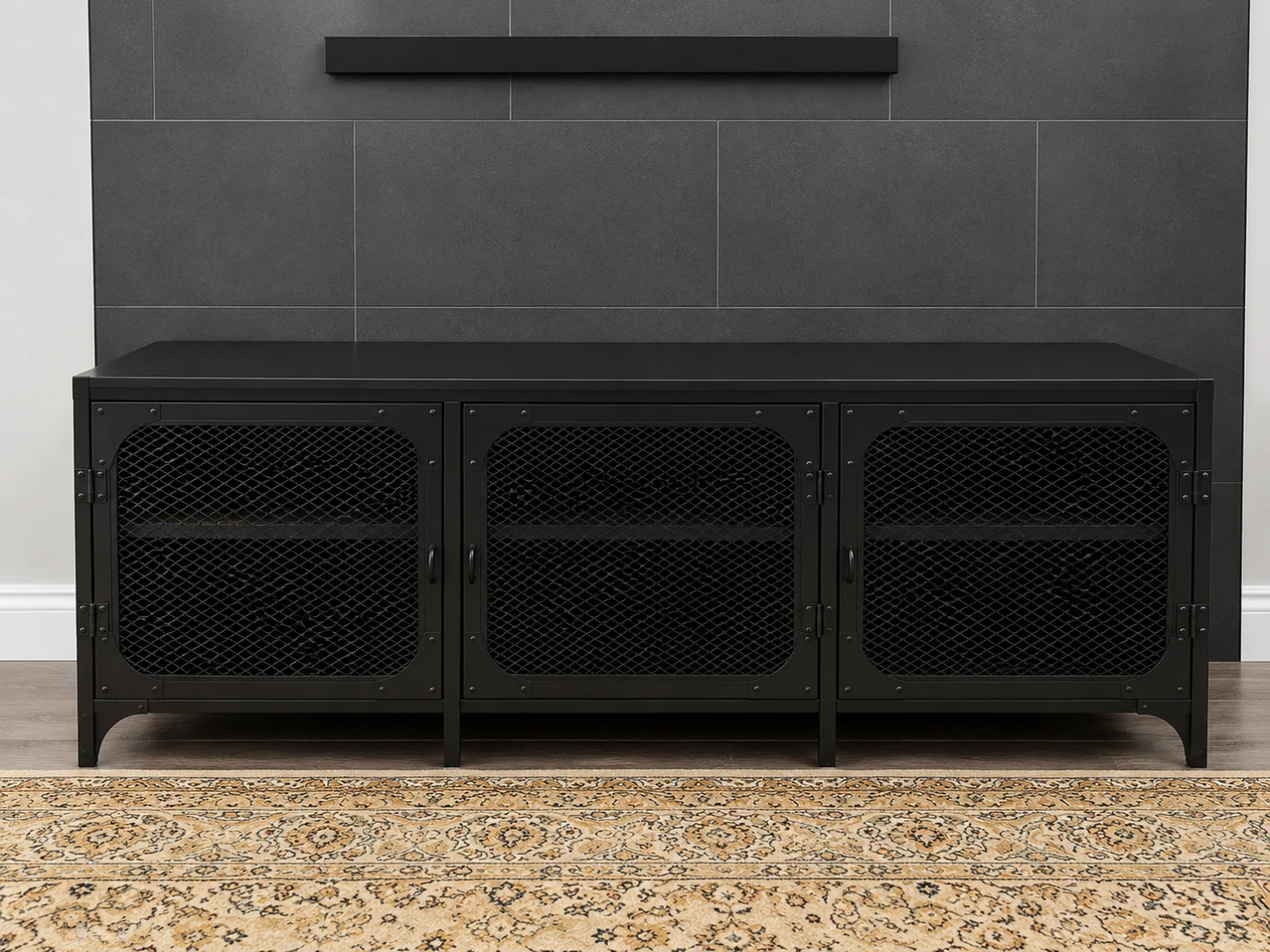 Black Metal Media Console with Mesh Doors from IKEA