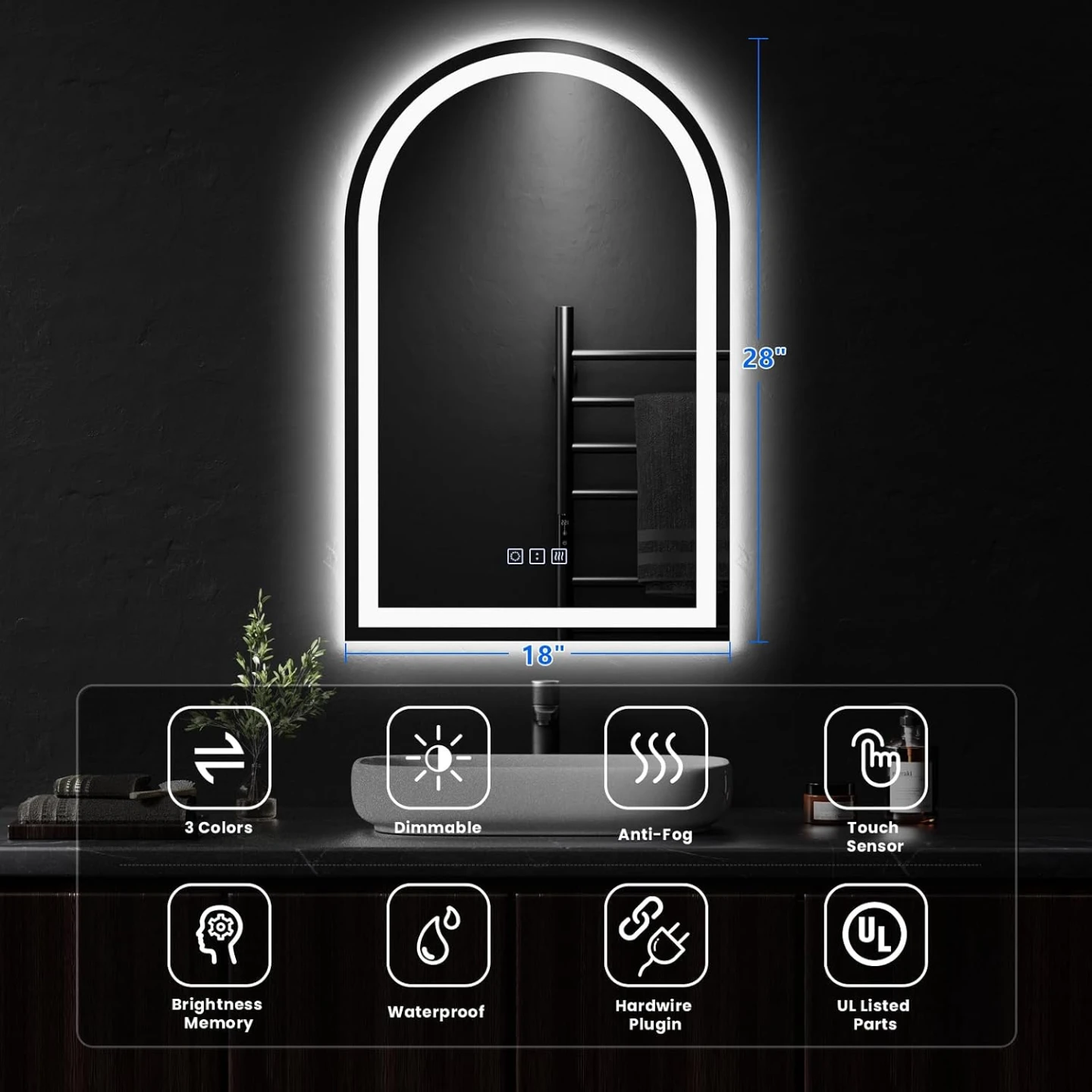 Arched LED Bathroom Mirror 28x18" - photo 3