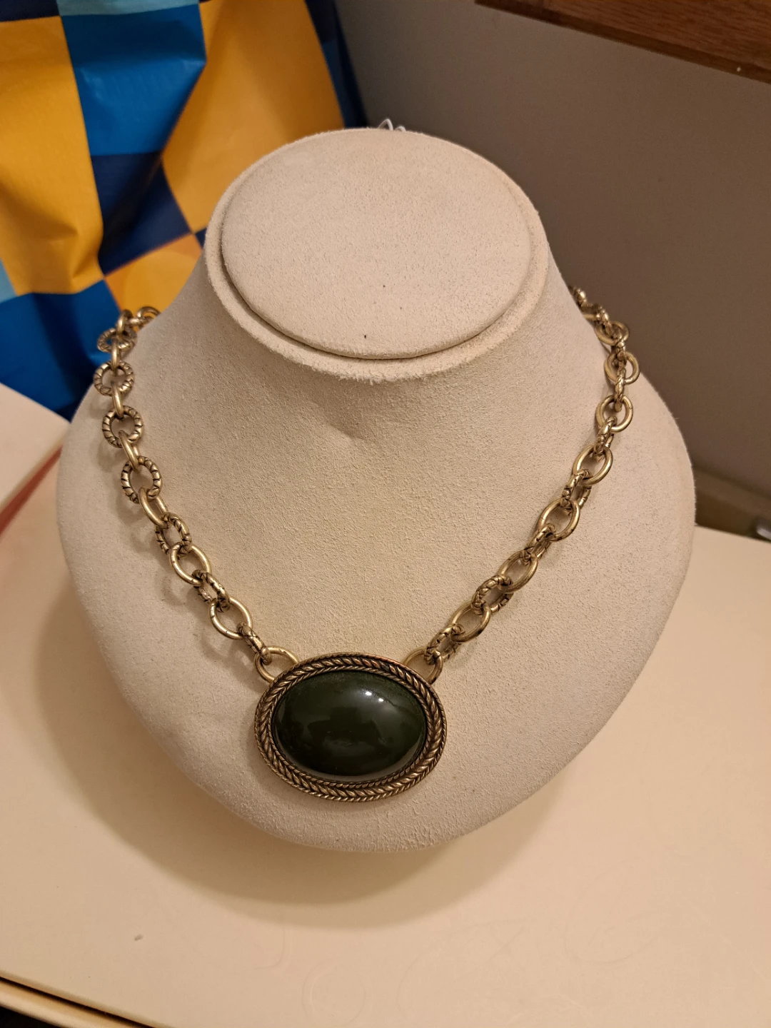 Necklace with Dark Green Oval Pendant