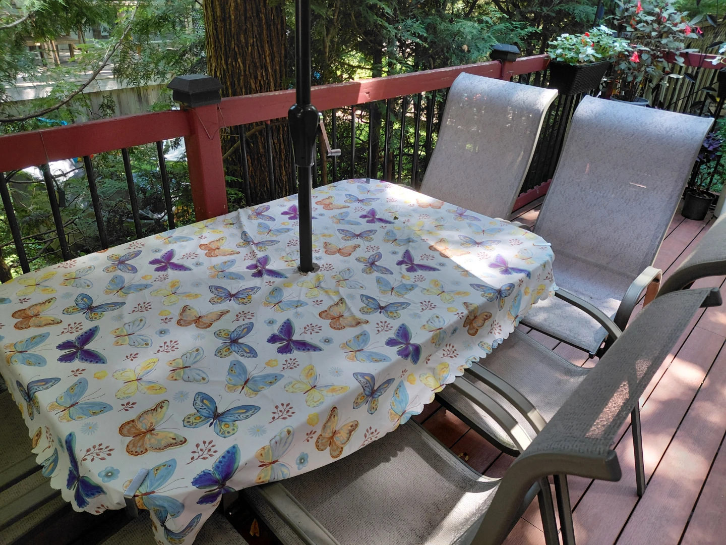 Full Patio Set Table Chairs and Foldable Umbrella