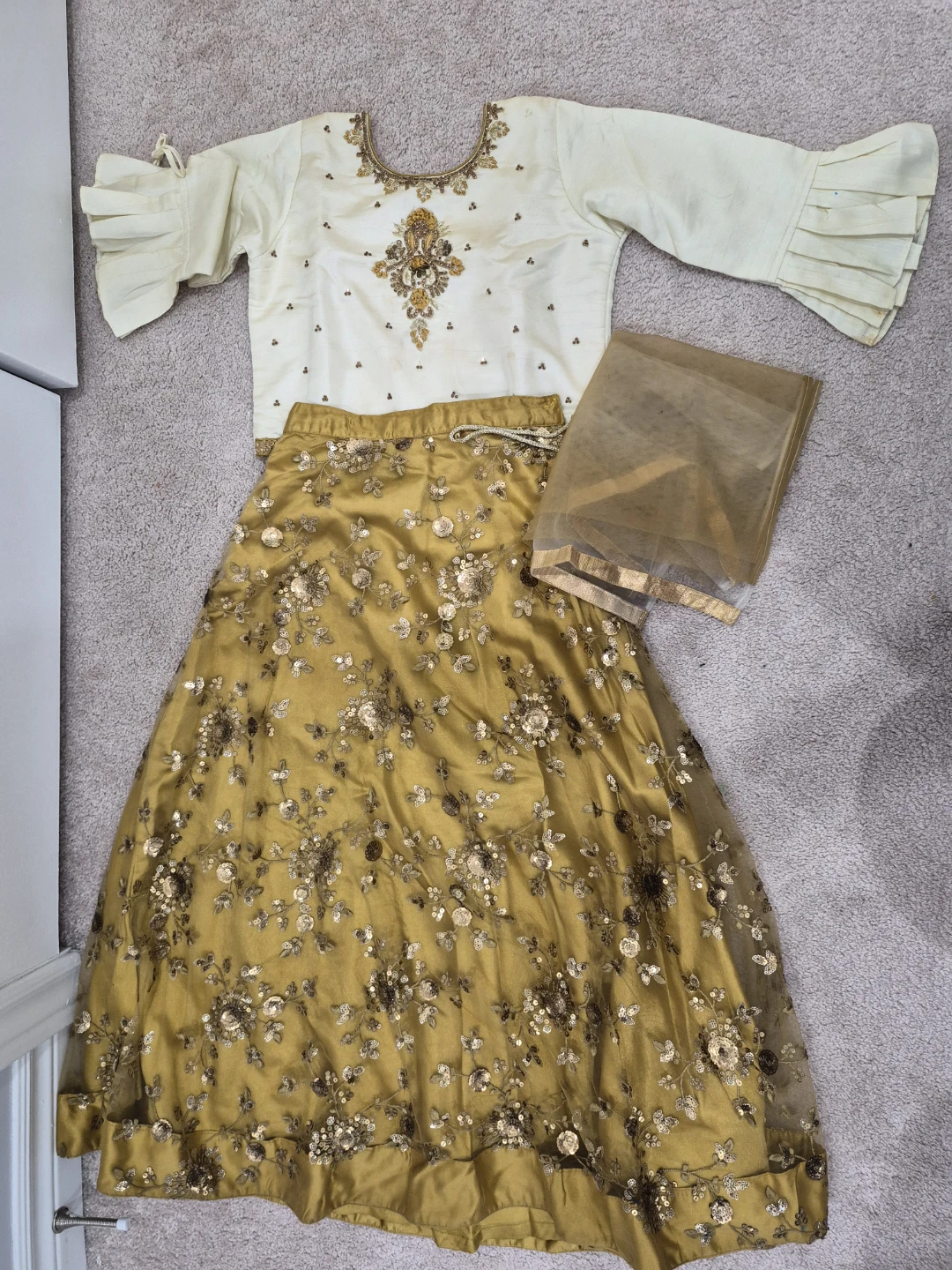 Gold Embroidered Lehenga Choli Set with Dupatta