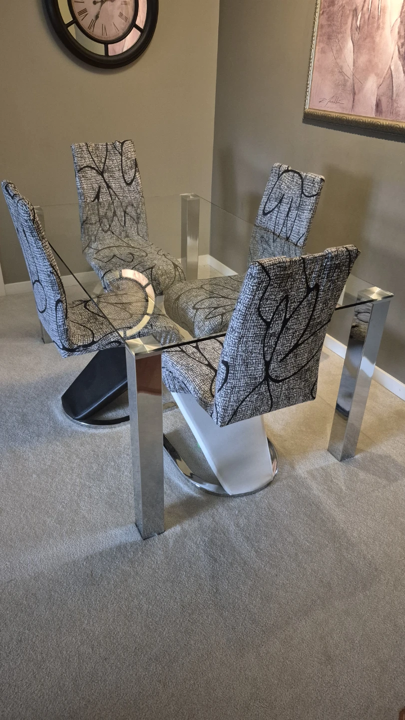 Modern Glass Dining Table with 4 Chairs