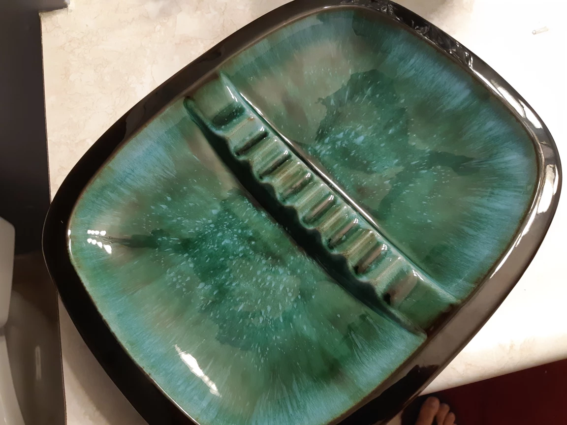 Vintage Ceramic Ashtray Green Glaze