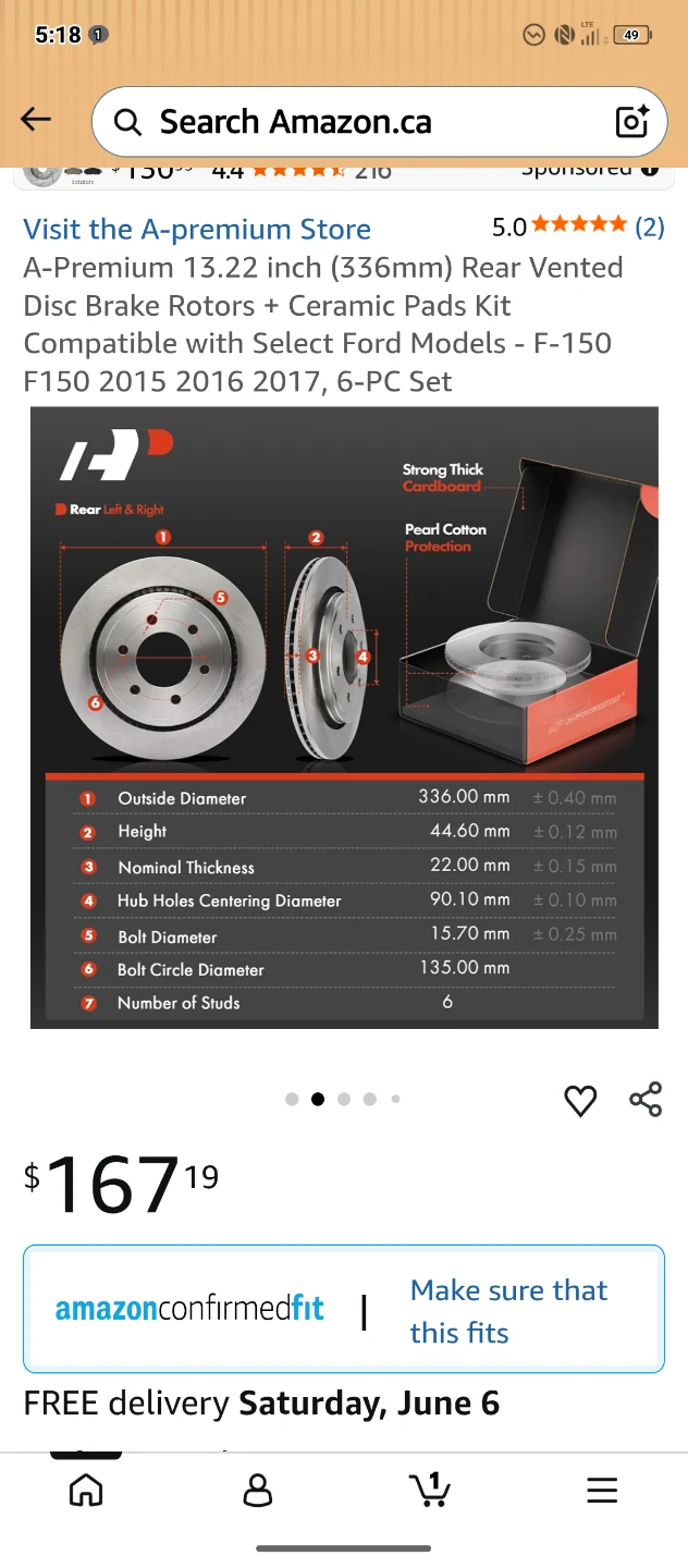A-Premium Rear Vented Disc Brake Rotors and Ceramic Pads Kit - photo 3