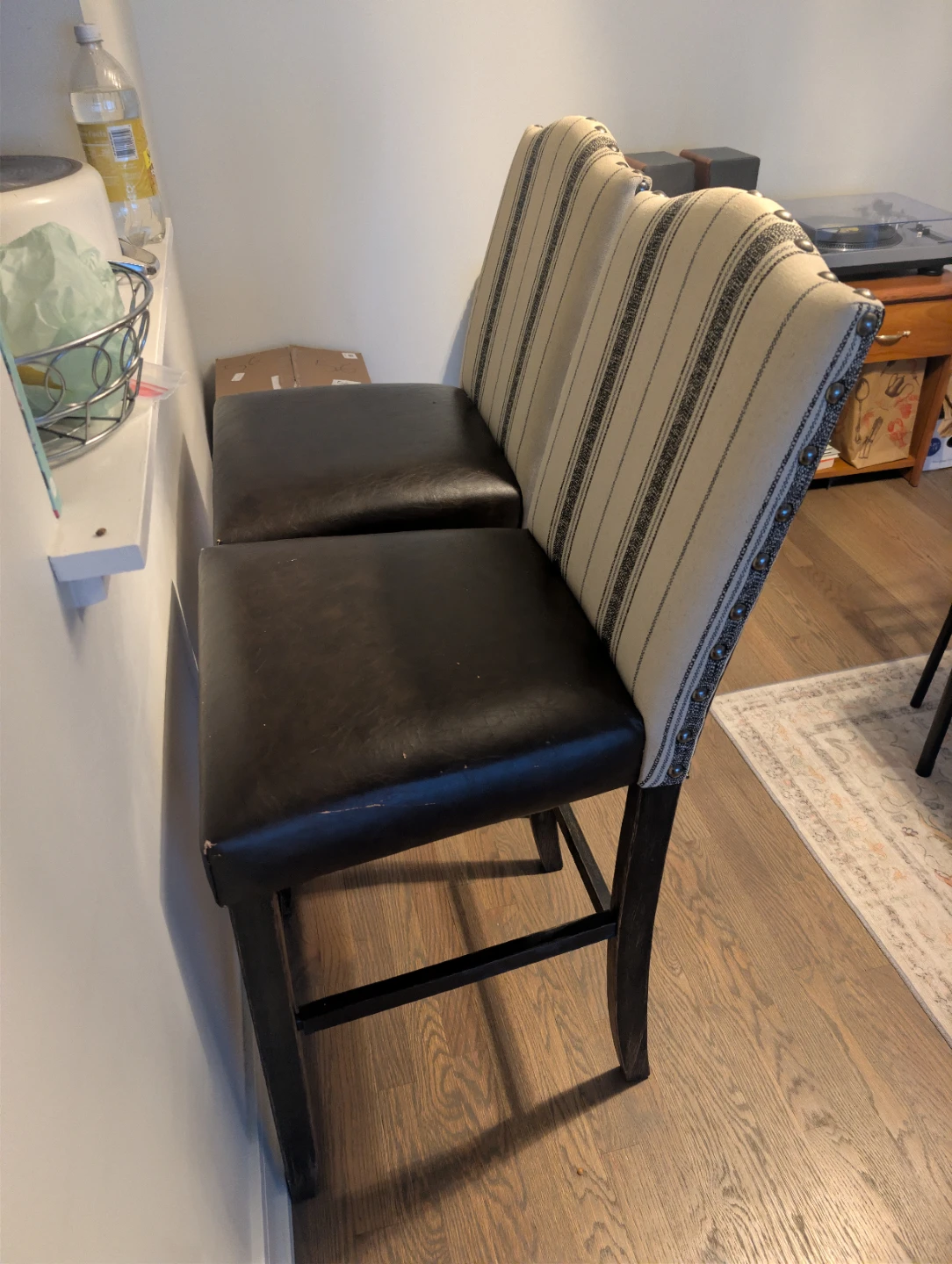Striped Upholstered Bar Stool