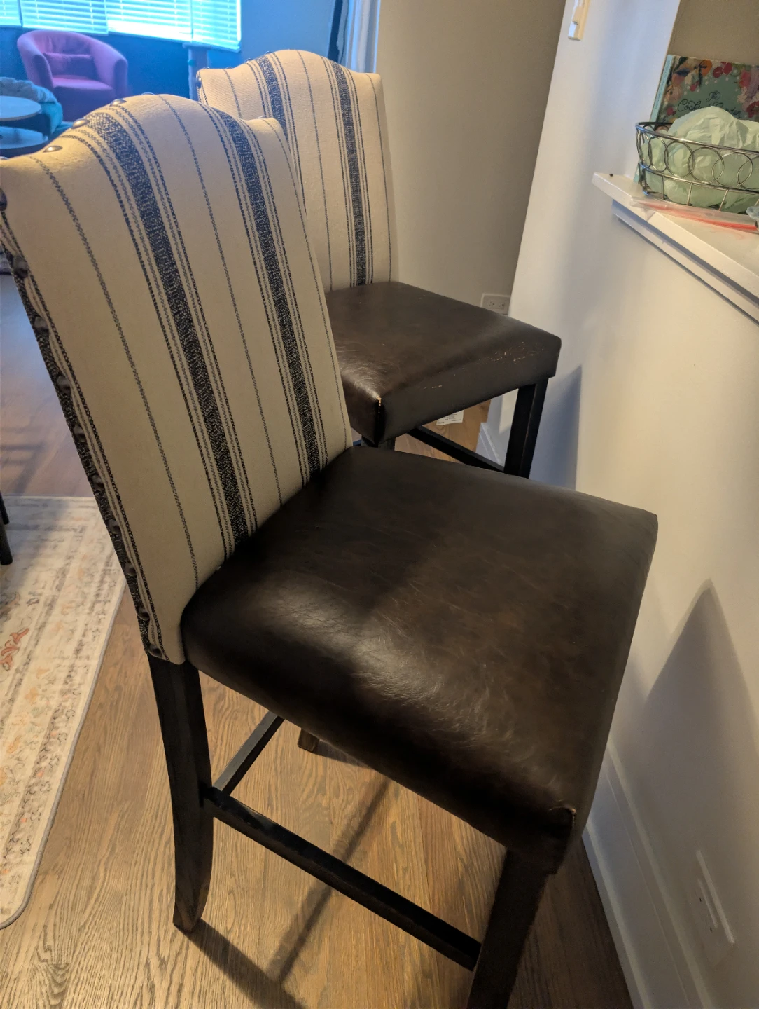 Striped Upholstered Bar Stool - photo 2