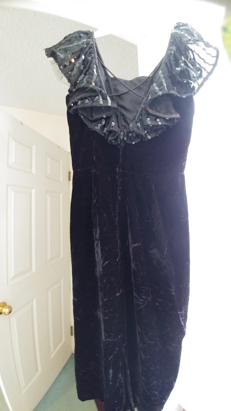 Black Velvet Dress with Sequin Ruffles - photo 2