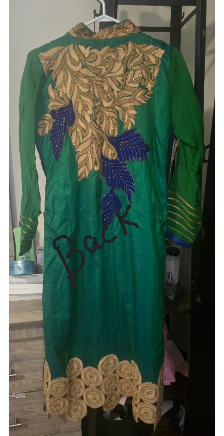 Silk Green Kurti with Gold and Blue Embroidery - photo 3