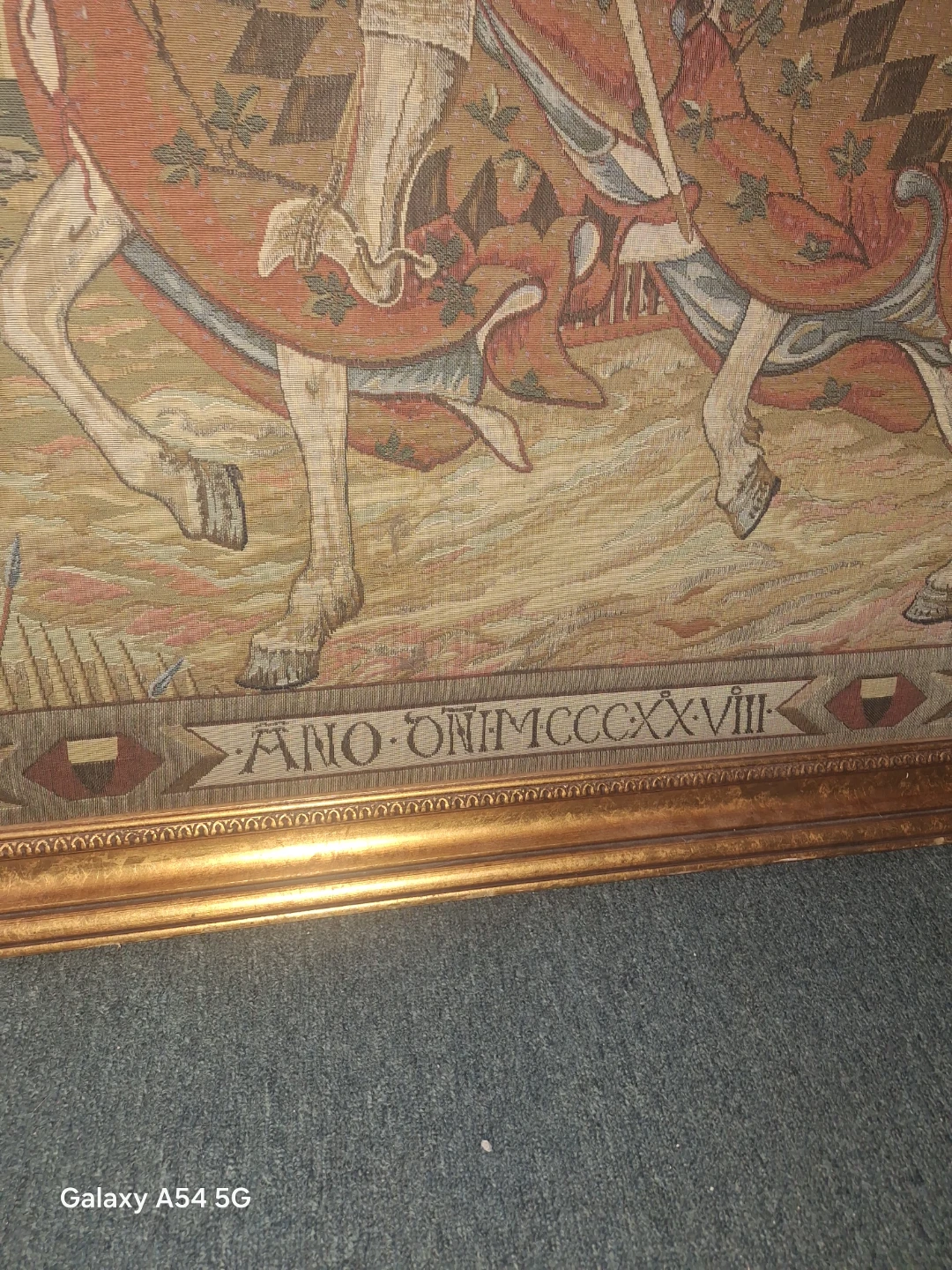 Framed Tapestry with Castle and Knight on Horseback
