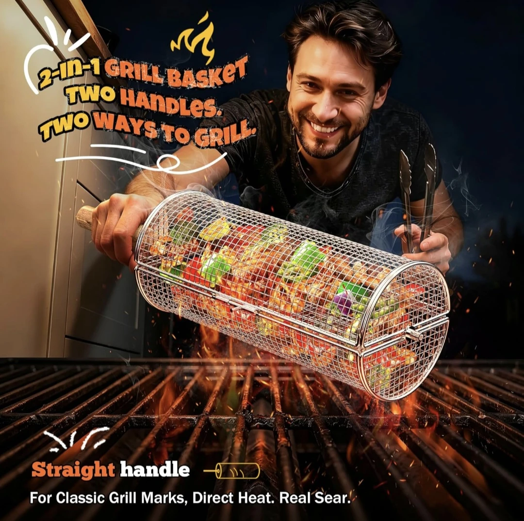 2-in-1 Grill Basket with Crank and Straight Handles - photo 4