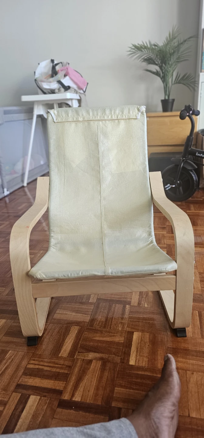 Light Wood and Cream Upholstered Rocking Chair