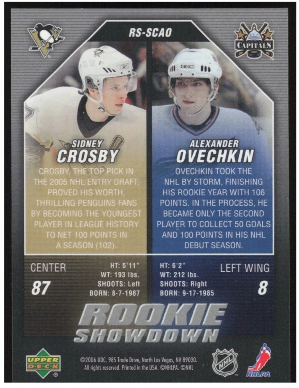 2005 Upper Deck Rookie Showdown Alexander Ovechkin/Sidney Crosby - photo 3