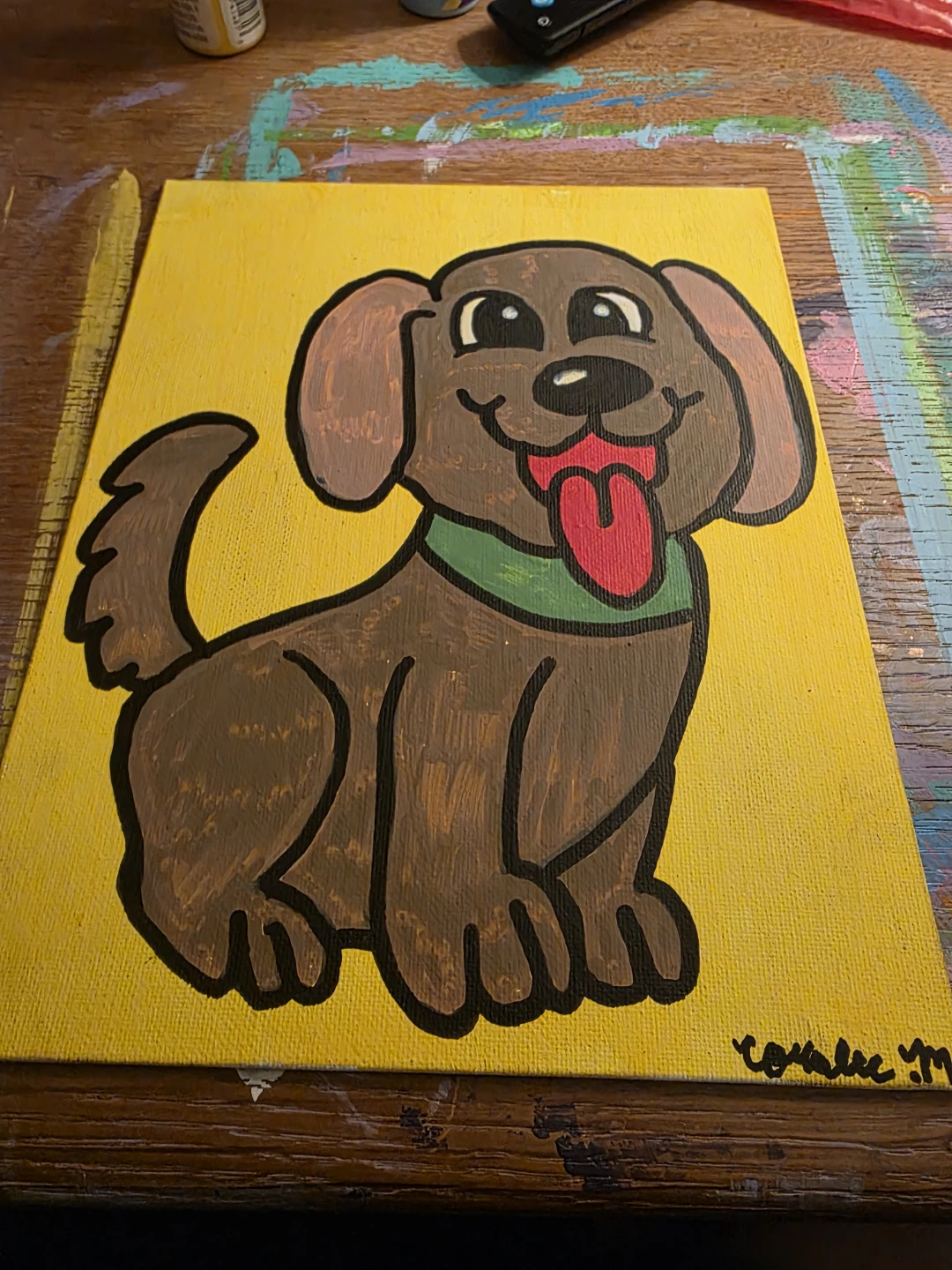 Handmade Painting of a Happy Dog
