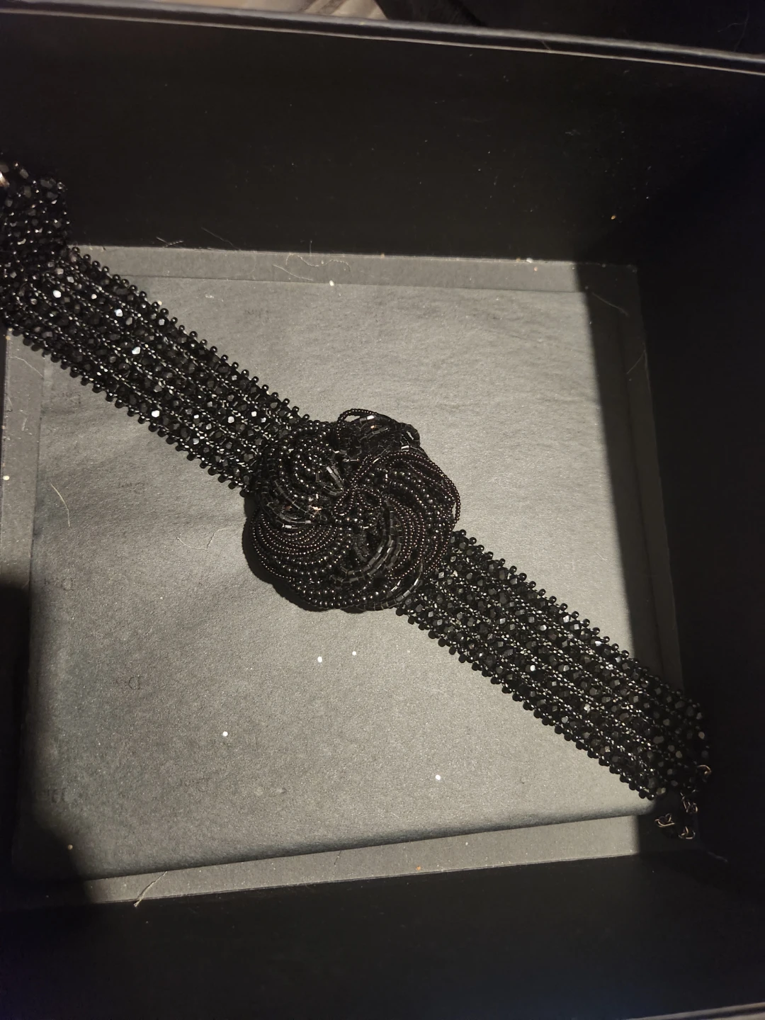 Black Beaded Choker with Rose Design