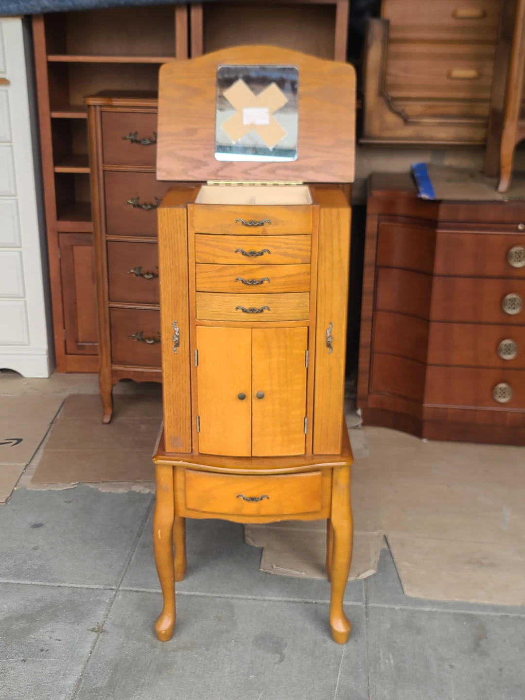 Vintage Oak Standing Jewelry Armoire