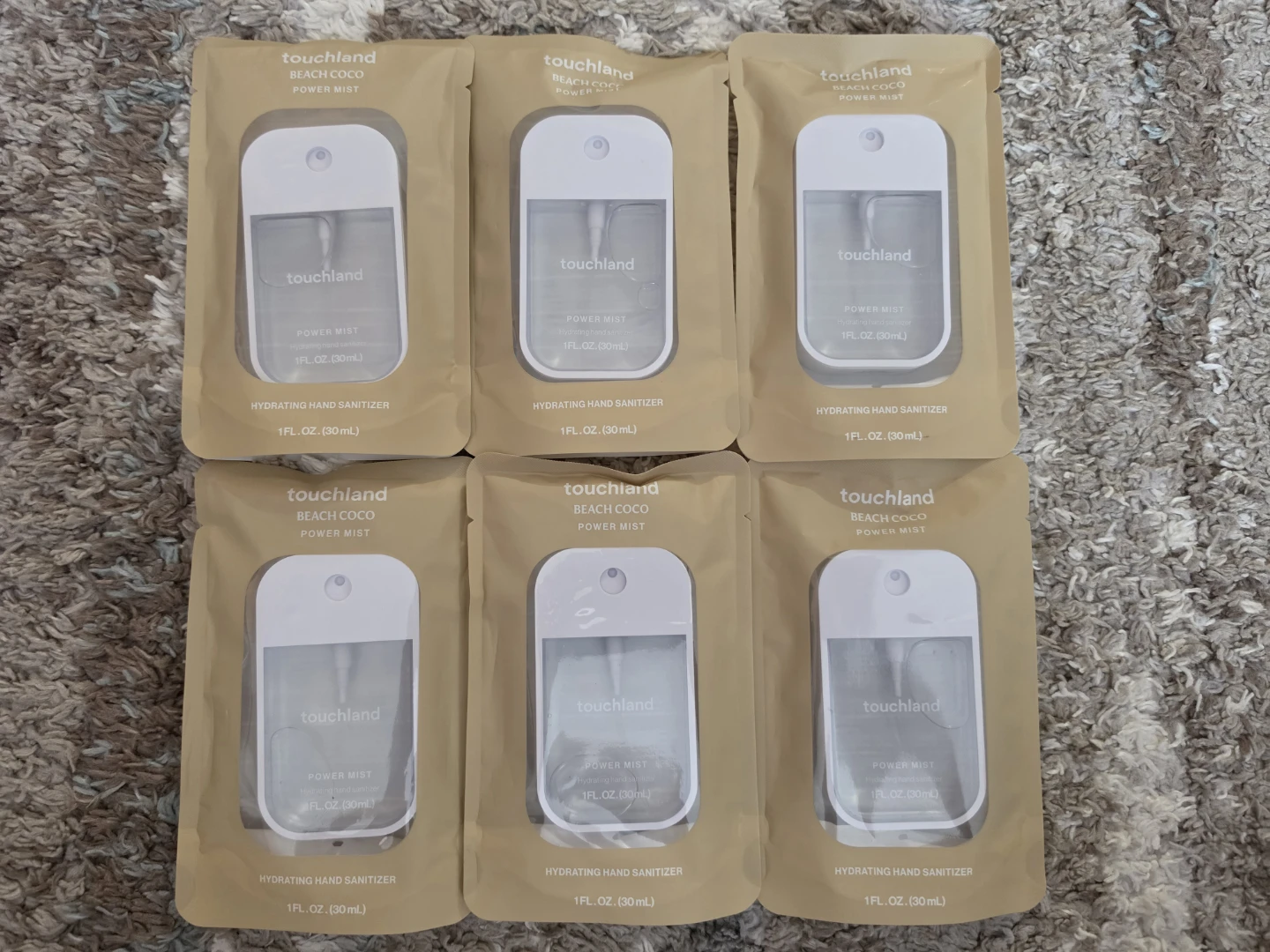 6 × Touchland Beach Coco Power Mist hand sanitizer