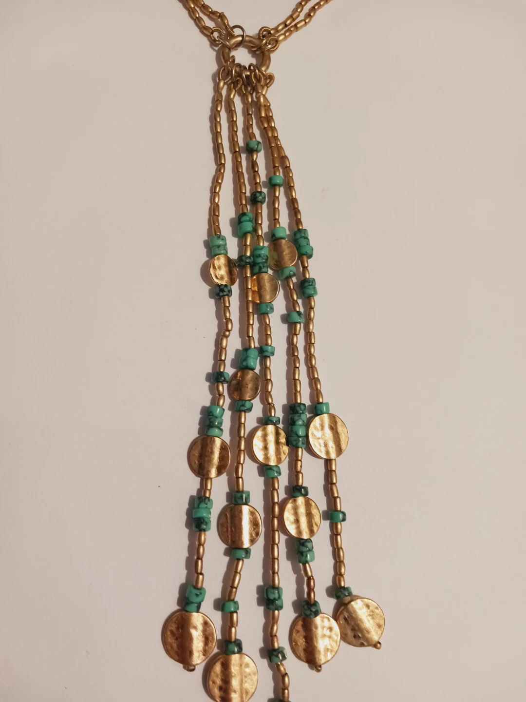 RALPH LAUREN Gold Tone Beaded Necklace w/Turquoise Charms - photo 3