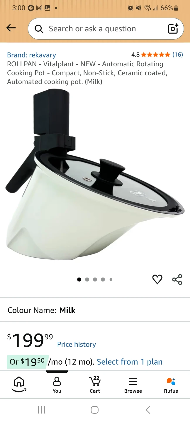 Rollpan Vitalplant Rotating Cooking Pot - Milk